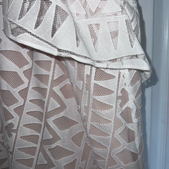 BCBG size L, worn once, white/nude dress,eyelet, mesh, a-line/trapeze midi dress - Picture 3 of 9
